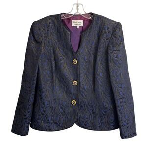 Nah Nah Collection Vintage Navy Gold Metallic Brocade Evening Jacket Blazer 16
